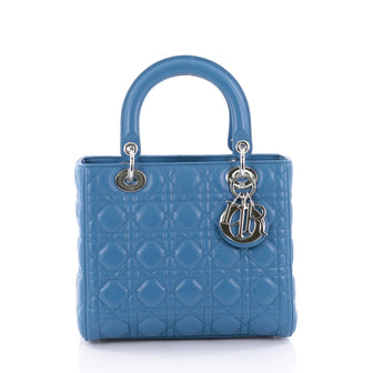 Christian Dior Lady Dior Handbag Cannage Quilt Lambskin Medium Blue 2451301