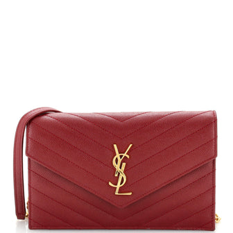 Saint Laurent Classic Monogram Wallet on Chain Matelasse Chevron Leather Small