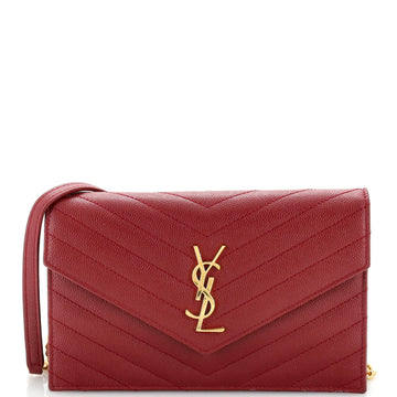 Saint Laurent Classic Monogram Wallet on Chain Matelasse Chevron Leather Small