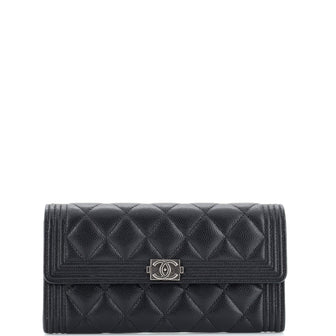 Chanel Boy Flap Wallet Quilted Caviar Long
