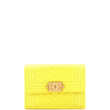 Chanel Boy Trifold Flap Wallet Quilted Caviar Small