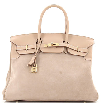 Hermes Birkin Handbag Light Grizzly with Swift with Permabrass Hardware 35