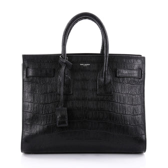 Saint Laurent Sac de Jour Handbag Crocodile Embossed Leather Small Black 2452807 