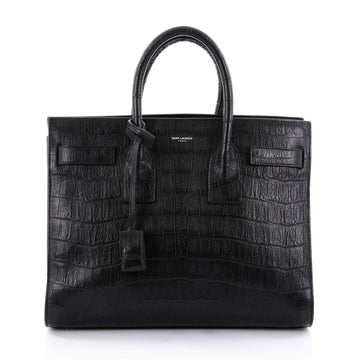 Saint Laurent Sac de Jour Handbag Crocodile Embossed Leather Small Black 2452807 