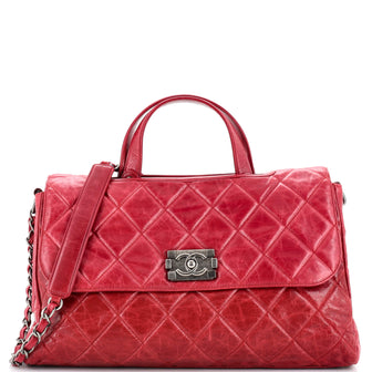 Chanel Convertible Boy Satchel Quilted Glazed Calfskin Large