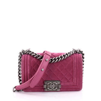 Chanel Boy Flap Bag Quilted Velvet Small Pink 2453203