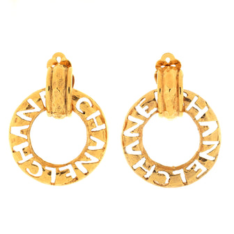 Chanel Vintage Cut-Out Logo Ring Drop Clip-On Earrings Metal