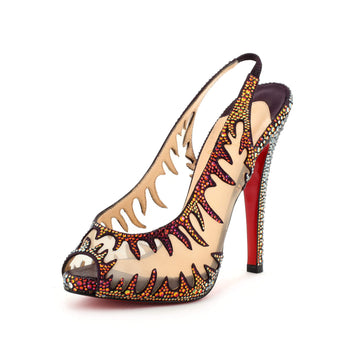 Christian Louboutin Women's Marlena Peep Toe Pumps Crystal Embellished Mesh 140