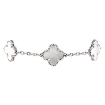 Van Cleef & Arpels Vintage Alhambra 5 Motifs Bracelet 18K White Gold and Mother of Pearl