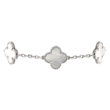 Van Cleef & Arpels Vintage Alhambra 5 Motifs Bracelet 18K White Gold and Mother of Pearl