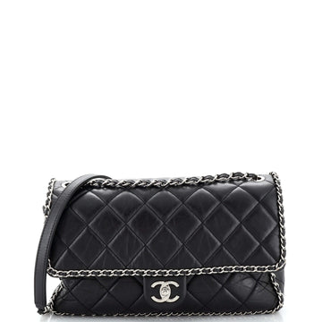 Chanel Running Chain Around Flap Bag Quilted Crumpled Calfskin Large