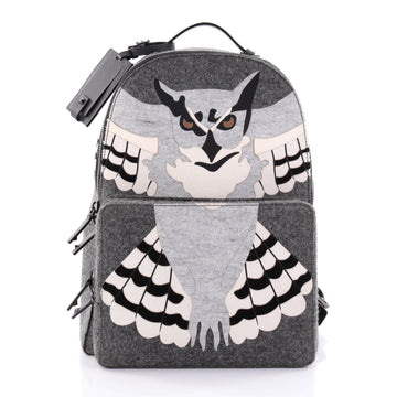 Valentino Owl Backpack Wool and Leather Gray 2454601