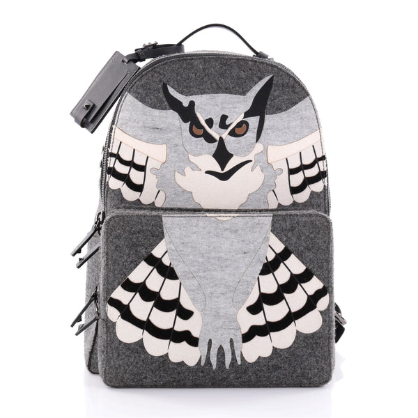 black leather owl backpack Valentino Garavani Owl Backpack Wool and Leather Gray 2454601