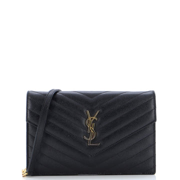 Saint Laurent Classic Monogram Wallet on Chain Matelasse Chevron Leather Small