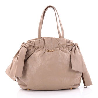 Prada Convertible Bow Tie Shoulder Bag Leather Medium Neutral 2455305