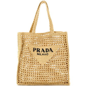 Prada Triangle Logo Open Tote Raffia