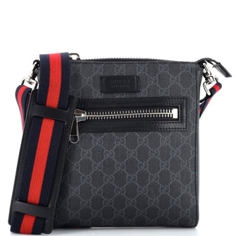 Gucci Web Strap Front Zip Messenger Bag GG Coated Canvas Small