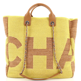 Chanel Deauville Logo Shopping Tote Printed Raffia Large