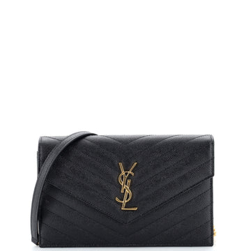 Saint Laurent Classic Monogram Wallet on Chain Matelasse Chevron Leather Small