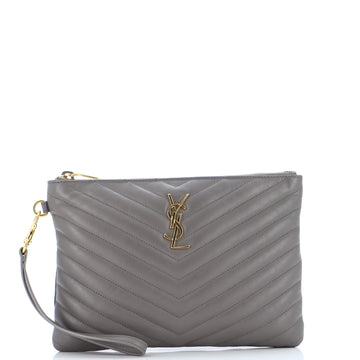 Saint Laurent Classic Monogram Wristlet Pouch Matelasse Chevron Leather Small