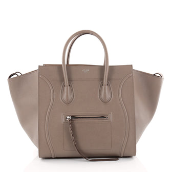 Celine Phantom Handbag Textured Leather Medium Neutral 2456601