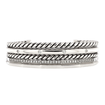 David Yurman Stax 5 Row Cuff Bracelet Sterling Silver with Diamonds