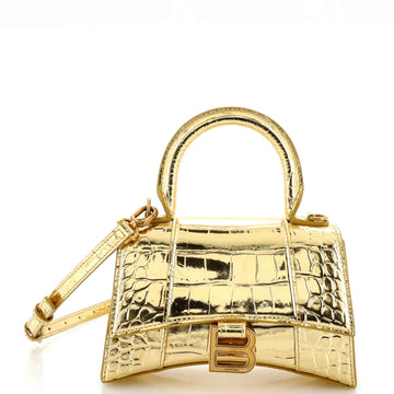 Balenciaga Hourglass Top Handle Bag Crocodile Embossed Leather XS