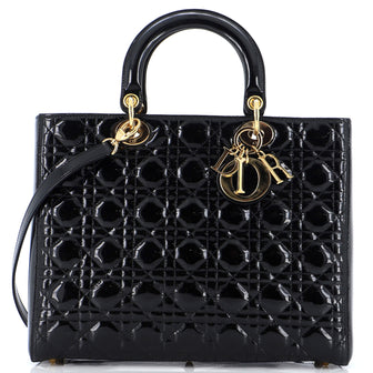 Christian Dior Lady Dior Bag Cannage Quilt Patent Large