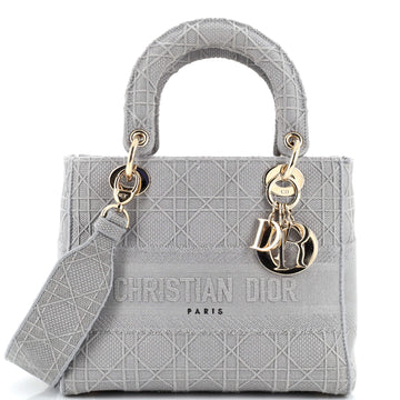 Christian Dior Lady D-Lite Bag Cannage Embroidered Canvas Medium