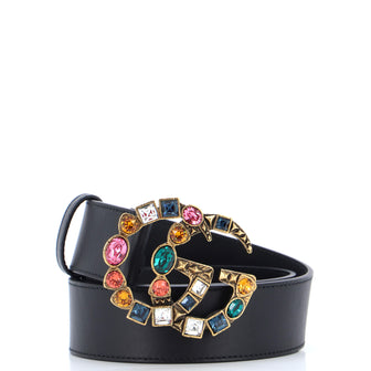 Gucci GG Marmont Belt Leather with Multicolor Crystals Wide