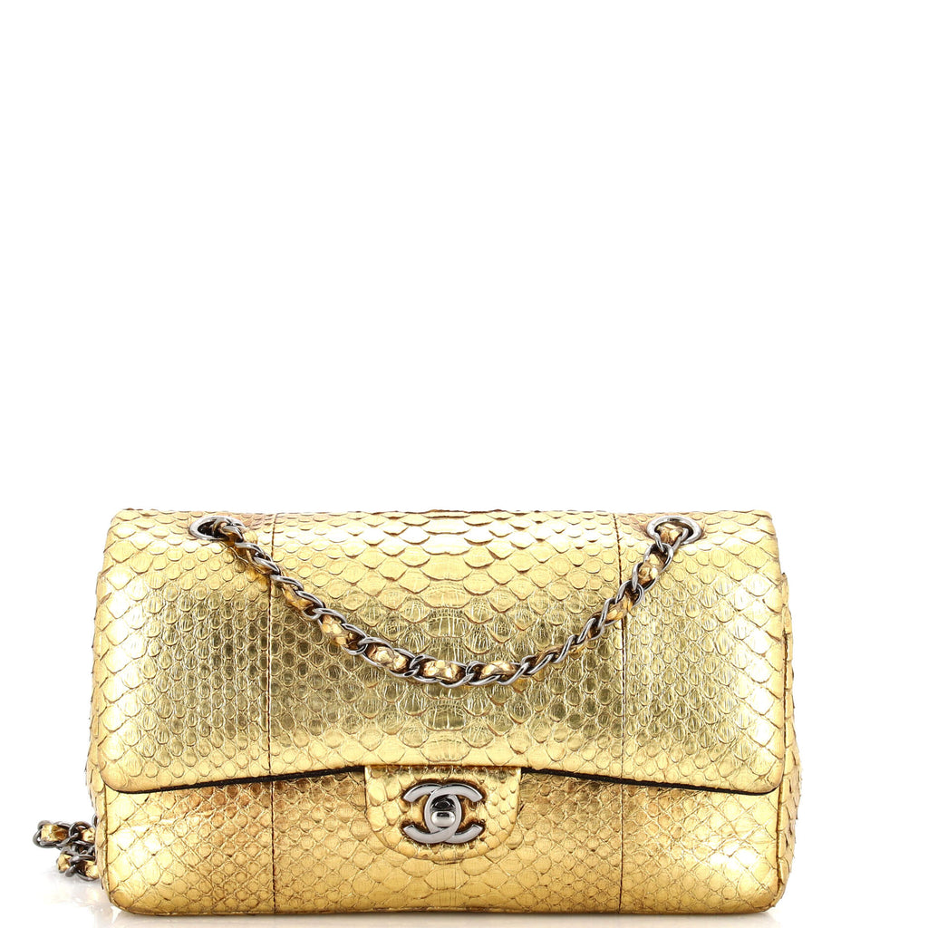 Chanel Classic Double Flap Bag Python Medium Gold 2455121