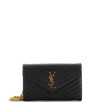 Saint Laurent Classic Monogram Wallet on Chain Matelasse Chevron Leather Medium