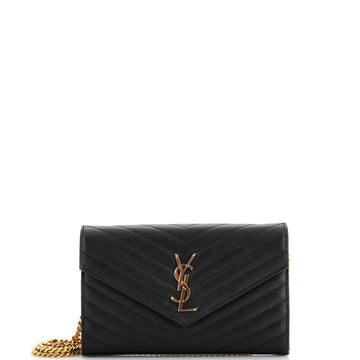 Saint Laurent Classic Monogram Wallet on Chain Matelasse Chevron Leather Medium