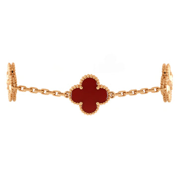 Van Cleef & Arpels Vintage Alhambra 5 Motifs Bracelet Guilloche 18K Rose Gold and Carnelian