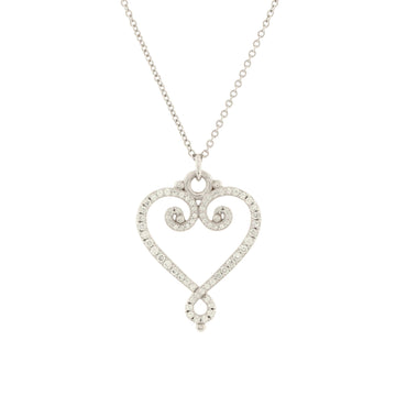 Tiffany & Co. Paloma Picasso Venezia Heart Pendant Necklace 18K White Gold with Pave Diamonds