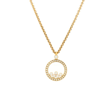 Chopard Happy Diamonds Round Pendant Necklace 18K Yellow Gold with Diamonds and 5 Floating Diamonds