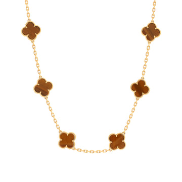 Van Cleef & Arpels Vintage Alhambra 10 Motifs Necklace 18K Yellow Gold and Tiger Eye