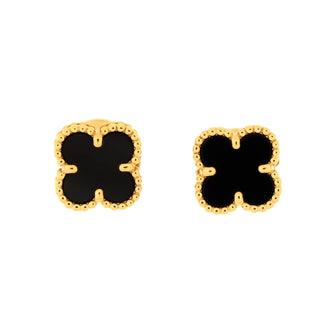 Van Cleef & Arpels Sweet Alhambra Stud Earrings 18K Yellow Gold and Onyx