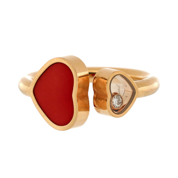 Chopard Happy Hearts Ring 18K Rose Gold and Carnelian with 1 Floating Diamond