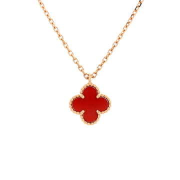 Van Cleef & Arpels Sweet Alhambra Pendant Necklace 18K Rose Gold and Carnelian