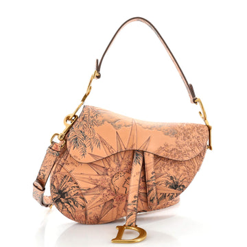Christian Dior Saddle Handbag with Strap Hand Painted Leather Medium