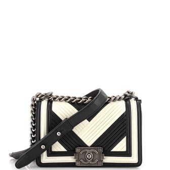 Chanel Boy Flap Bag Chevron Pleated Calfskin Old Medium