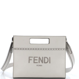 Fendi Logo Cut-Out Handle Shopper Tote Embossed Leather Mini