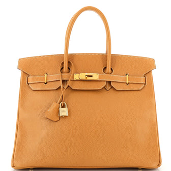 Hermes Birkin Handbag Brown Ardennes with Gold Hardware 35