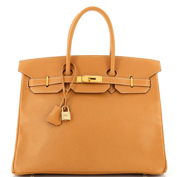 Hermes Birkin Handbag Brown Ardennes with Gold Hardware 35