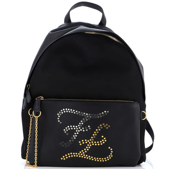 Fendi Karligraphy Backpack Nylon with Studded Leather Large