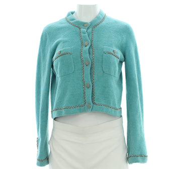 Chanel Women's Chain Trim Two Pocket Crewneck Cardigan Cotton and Polyamide