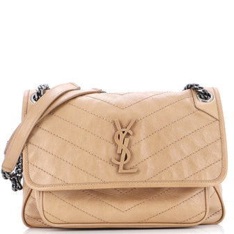 Saint Laurent Niki Chain Flap Bag Matelasse Chevron Leather Large