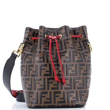 Fendi Mon Tresor Bucket Bag Zucca Embossed Leather Small
