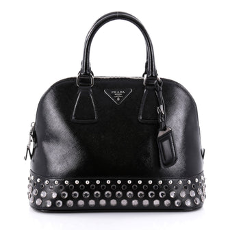 Prada Promenade Handbag Studded Vernice Saffiano Leather 2459201